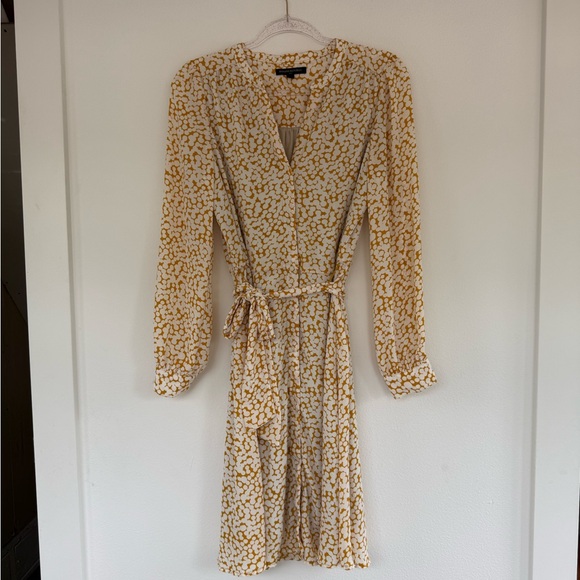 Banana Republic Long Sleeve Yellow and Cream Print Wrap Dress size M - Picture 2 of 8